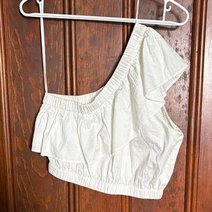 White Ruffled One-Shoulder Crop Top